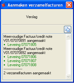 Het verslag vermeldt het factuurnummer en de leveringen die eronder ressorteren, alsook het aantal aangemaakte