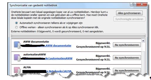 Persoonlijke en gedeelde notitieblokken Als je de cursor plaatst op de naam van een notitieblok, zie je de locatie.