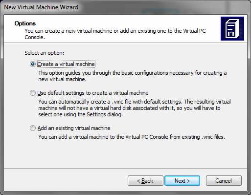 Selecteer: Create a virtual machine.