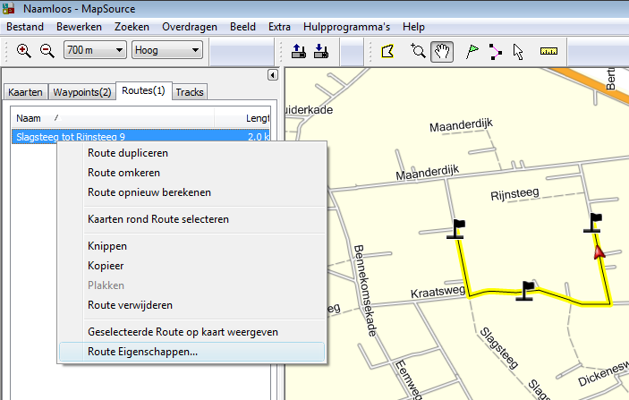 Routes samenvoegen Klik Rechtermuisknop op doel route Klik op