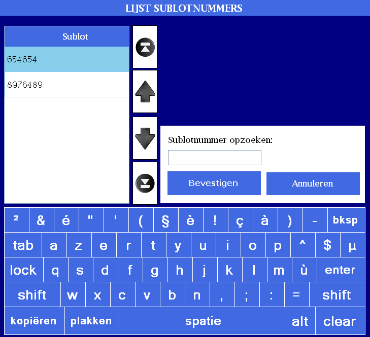 SR.NET - Gegevens beheren in de SR.NET Software 6.9.3 Sublot verwijderen 1. Druk op de toets Overzicht/Wijzig Sublotnummers in het paneel Instellingen. (zie Figuur 6.9.3.1) Figuur 6.9.3.1 Er wordt een lijst weergegeven met alle sublotnummers die aanwezig zijn in het bestand.