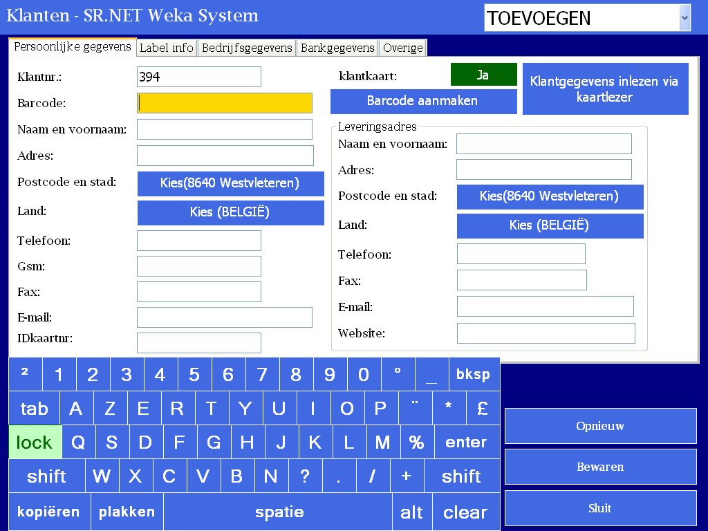 SR.NET - Gegevens beheren in de SR.NET Software Indien u wenst kan er gebruik gemaakt worden van een klantenbestand.