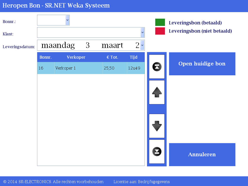 SR.NET - KLANTENBONS TRACEREN Voer de volgende stappen uit indien u een afgewerkte klantenbon wenst te wijzigen. 1. Kies een verkoper in het verkoperpaneel. (zie Figuur 3.2.1) Figuur 3.2.1 2.