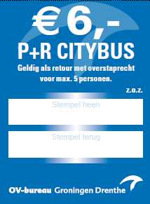 bussen in de stad Groningen voor maximaal vijf samenreizende personen. Het kaartje is te koop bij: o de automaat op de bushalte bij de P+R terreinen. o o de chauffeur, maar alleen bij de P+R halte.