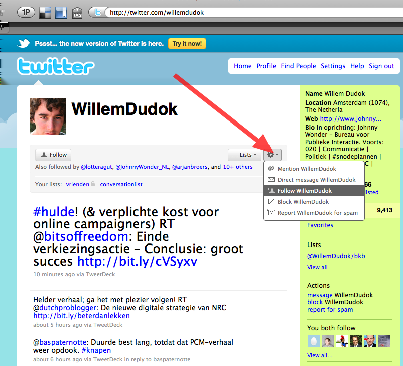 En Twitteren maar! (2) Bezoek iemands Twitter-profiel (zoals hier: twitter.