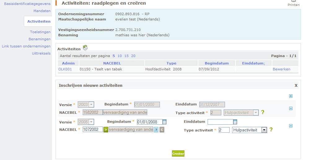 2 Aanpassen van de gegevens van een activiteit van een VE Klik op de link «Bewerken»