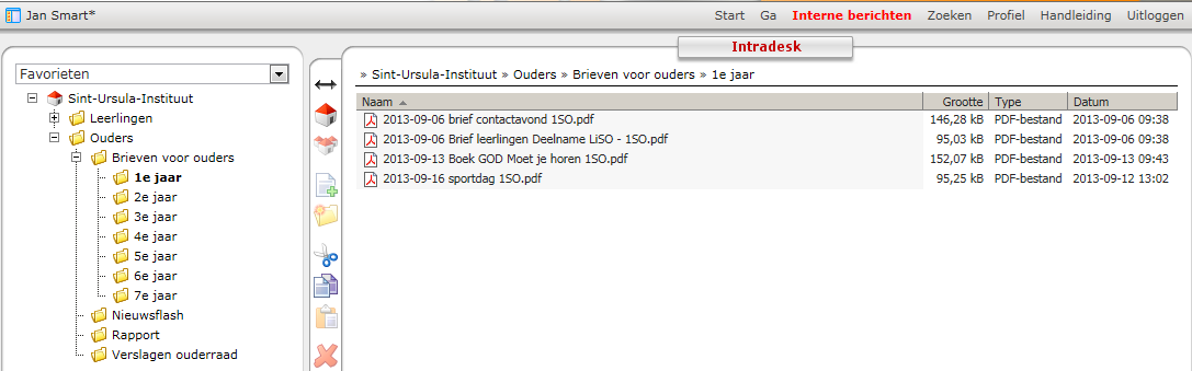 De bestanden in elk jaarmapje zijn chronologisch gerangschikt doordat de bestandsnaam begint met de datum.