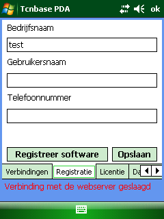 Kies opties: Registratie: Deze worden door ToolCare aangegeven of reeds ingesteld voor de juiste gegevens voor de registratie van uw licentie van ToolCare.