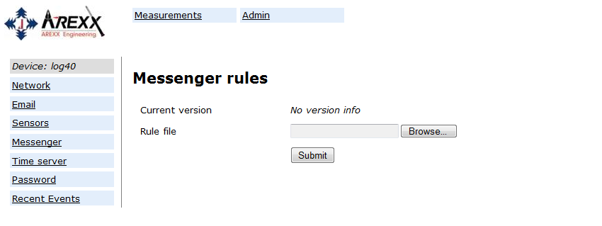 Temperatuur logger synchronisatie Juni 10, 2010 5 / 7 Figuur 5: Met behulp van de rule editor tool is het mogelijk om een messenger rule file voor het BS1000 LAN basisstation te creëeren.