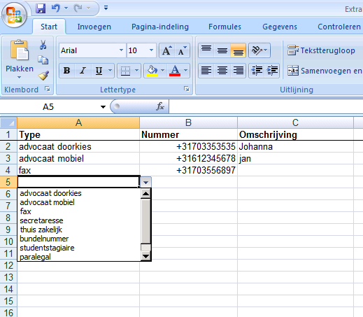 LET OP: In het Excelbestand worden de nummers alleen goed opgenomen als het nummertype en het nummer goed zijn genoteerd.