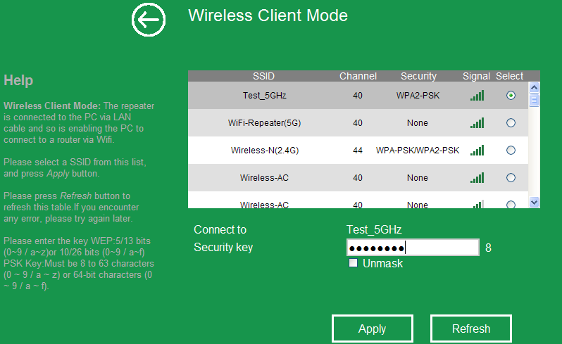 6. Selecteer het netwerk waar u de Wi-Fi Repeater mee wenst te verbinden in de lijst door het