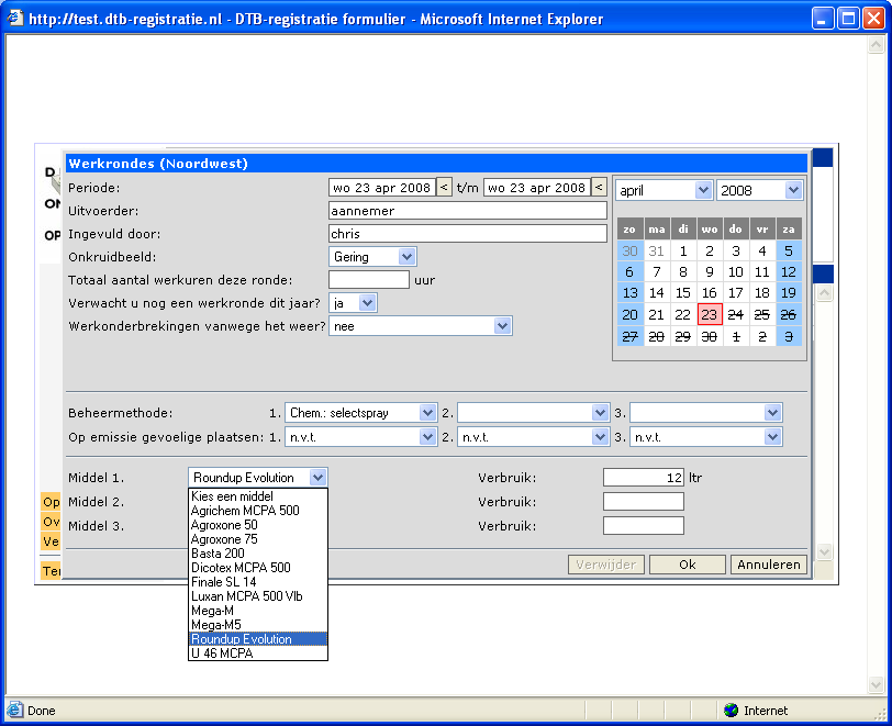 Voorbeeld van het registratiescherm Registreren via Multiselect Met de Multiselect functie kunt u registraties invoeren voor samengestelde werkeenheden.