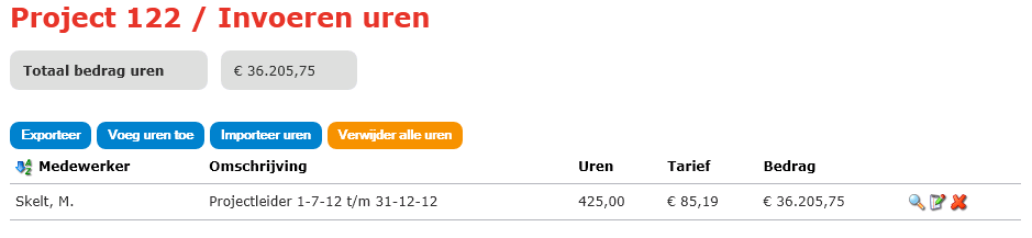 Tot slot kunt u nu het bestand op de website importeren via de knop Importeer uren : En komt u in het volgende pop-up scherm: Via de knop Bladeren gaat u naar csv-bestand dat u zojuist heeft