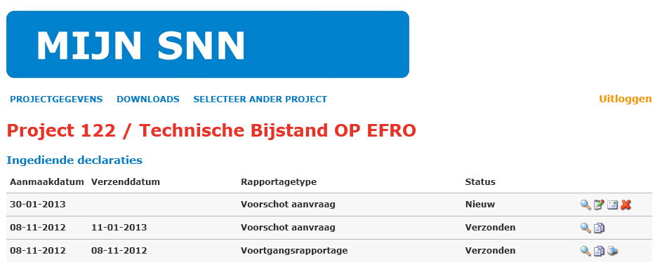 Vervolgens kiest u voor Ga terug naar het project en komt u in het projectoverzicht waar u het zojuist aangemaakte voorschotverzoek terugvindt: Deze kunt u indien nodig bekijken, wijzigen, versturen