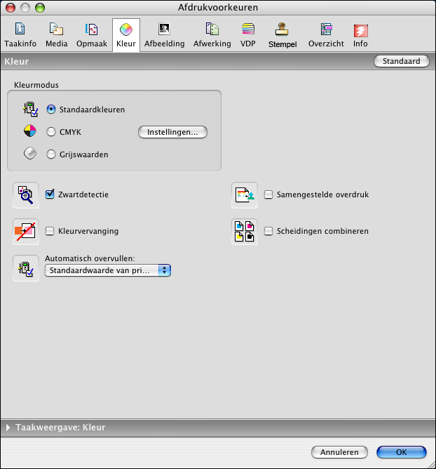 AFDRUKKEN UIT MAC OS X 24 15 Typ indien nodig de gewenste waarden voor de andere velden. Raadpleeg Afdrukopties voor informatie over deze velden. 16 Klik op het tabblad Kleur.