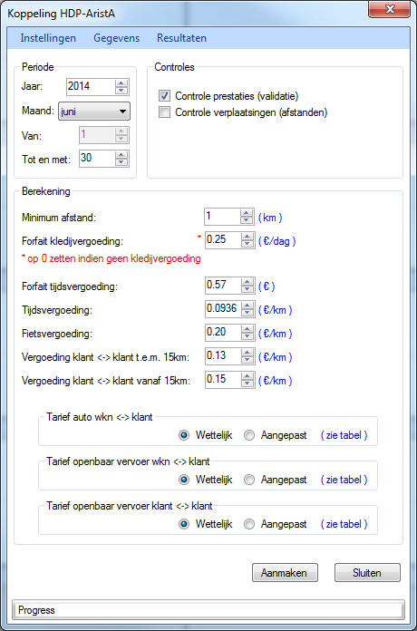 De standaardwaarde bij het opstarten van de koppeling kan u bepalen via het item Instellingen in het menu.