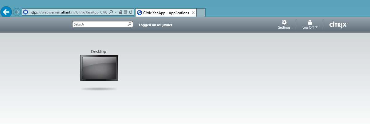 Indien op de computer geen Citrix Client is geïnstalleerd verschijnt onderstaande scherm: Figuur 9: Citrix Client Klik op Skip to Log on Na het inloggen verschijnt onderstaande scherm: