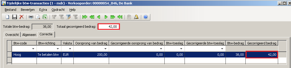 4.2 Hoe kunt u de btw aanpassen? Wanneer u de btw-correctie functionaliteit opent, ziet u de regel(s) met de btw-code, met het btwpercentage, de oorsprong van het btw-bedrag, het btw-bedrag, etc.