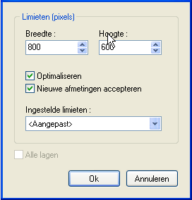 Instelmogelijkheden bij de opdracht Passend maken De instellingen [Breedte] en [Hoogte] Met deze instellingen kunt u de afbeeldingsbreedte en - hoogte in pixels veranderen De ingevoerde gegevens zijn