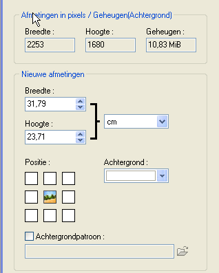 Afmetingen van het werkgebied (Afmetingen canvas) Gebruik Met de opdracht [Afbeelding > Afmeting canvas] kunt u de grootte van het werkgebied (canvas) veranderen.