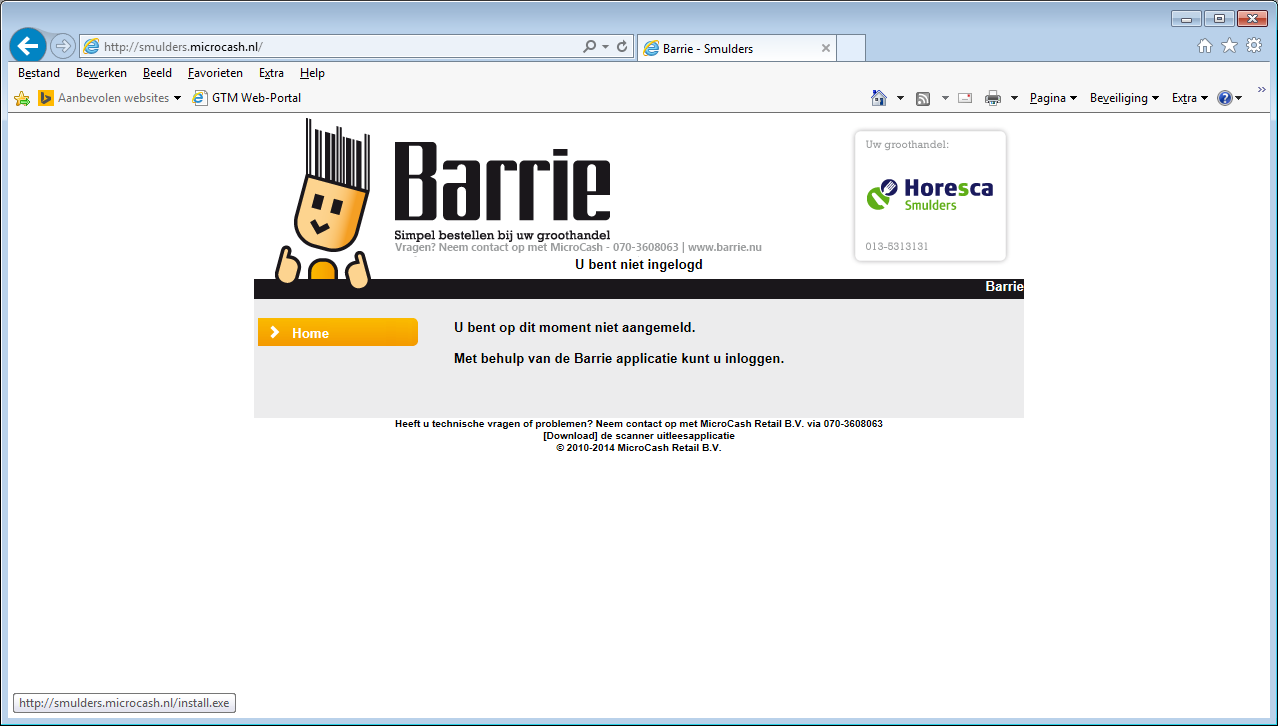4 Specificaties Installatie Barrie De software voor de Barrie webscanner is te downloaden op de website http://smulders.microcash.nl (Let op zonder WWW)!