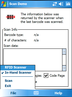 Instellingen KRASop met Socket insteekkaart op PDA De CF-insteekkaart kan Barcodes lezen, maar ook RFID-chips.