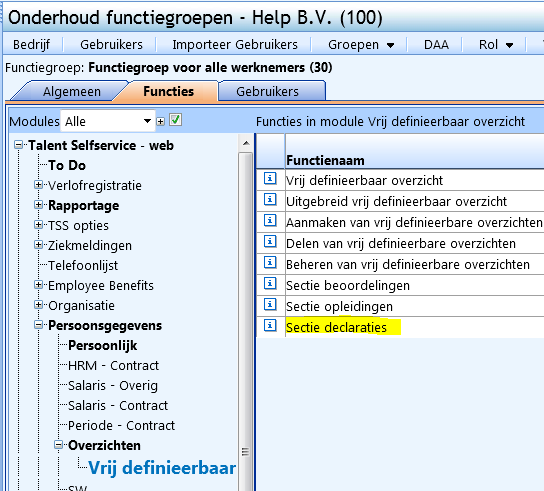 3.4.1.3 Autorisatie van het vrij definieerbare overzicht Er zijn meerdere autorisaties mogelijk. Als eerste dient de gebruiker geautoriseerd te zijn om het vrij definieerbaar rapport op te starten.