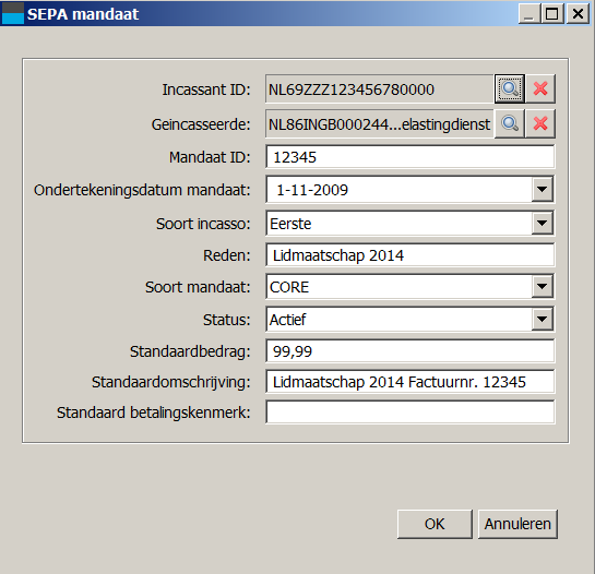 Figuur 15: Een SEPA mandaat U kunt de volgende velden invullen: Incassant ID. Hier kunt u uw incassant ID uit een lijst selecteren.