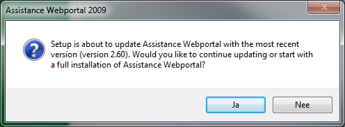 2.0 Update Assistance Webportal Alvorens er gebruik kan worden gemaakt van Web Portal versie 2.58 of 2.60 dient uw huidige versie 2.57 te zijn. Versie 2.21 t/m 2.