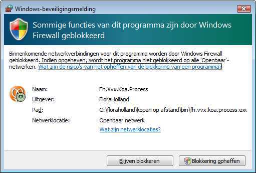 Nu komt de Windows Firewall met een Windows-beveiligingsmelding. Klik hier op de button Unblock of blokkering opheffen voor een goede werking van de applicatie.