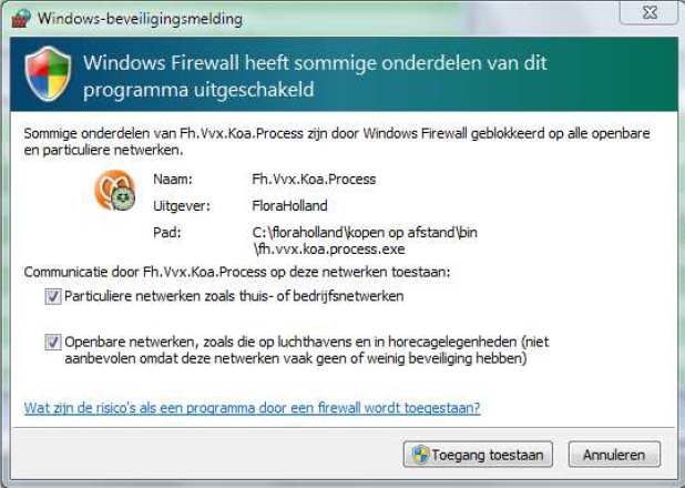 4.3 Instellen firewall Windows 7 Start de applicatie Kopen op Afstand (KOA) vanaf de desktop.