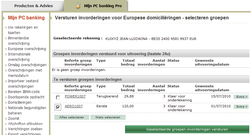 Stap 4 Een groep invorderingen verzenden voor uitvoering.