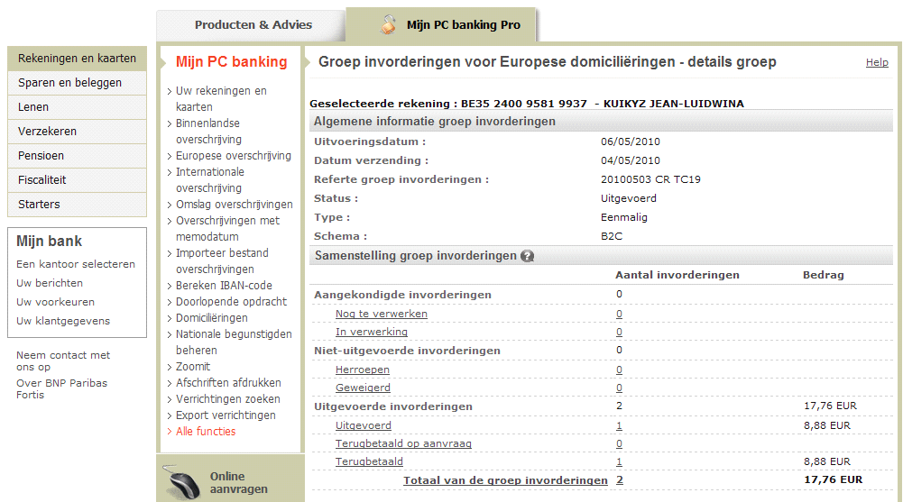 Wilt u een groep invorderingen in detail bekijken? Klik dan op de referentie van de groep of op Extra en vervolgens op Details.