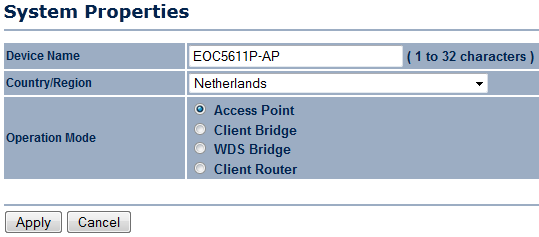 5 Configuratie Standaard Point-to to-point link 5.1 Access Point configuratie 1. Sluit het betreffende apparaat aan dat u wilt gaan configureren als een Access Point. 2.