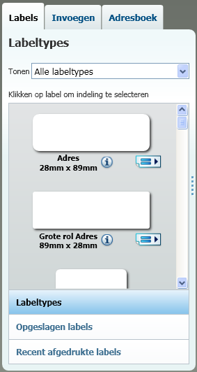 Rondleiding door DYMO Label v.8 LabelWriter-labels weergegeven. Als de labelprinter alleen D1-labels afdrukt (u hebt bijvoorbeeld een LabelManager 420P of LabelManager Pnp).