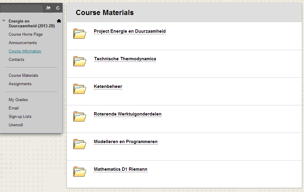 BLACKBOARD COURSE SITE Course materials Alle met de cursus gerelateerde