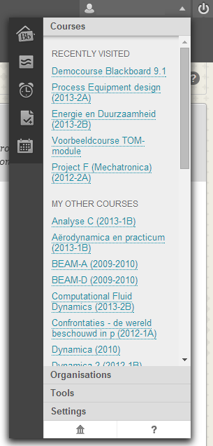 BLACKBOARD MENU Blackboard bevat ook een menu met shortcuts, te bereiken door op je naam te klikken: Recent bezochte