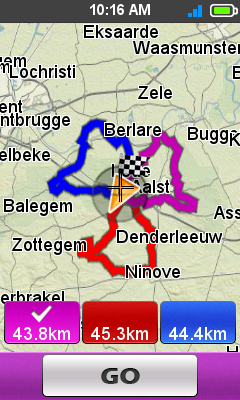 Surprise Me Het pprt is voorzien vn de optie Surprise Me die u drie verschillende routes rond uw loctie iedt.