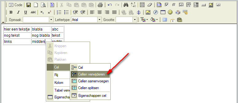 Hoe een cel verwijderen in een tabel? 1. Veronderstel onderstaande tabel en we willen de cel 'midden' verwijderen. 2.