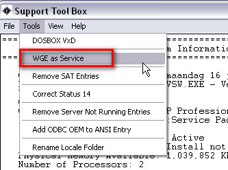 Dubbelklik op pvsw.exe en de tool zal worden geinstalleert in C:\PVSW\bin. U gaat naar deze map en dubbelklik op pvsw.exe. U klikt op Tools en selecteert WGE as Service.