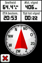 Basisnavigatie Het elektronische kompas kalibreren: 1. Tik op Stel in > Koers > Druk om te beginnen met kompaskalibratie. OF Houd op de kompaspagina uw vinger op het middelpunt van het kompas. 2.