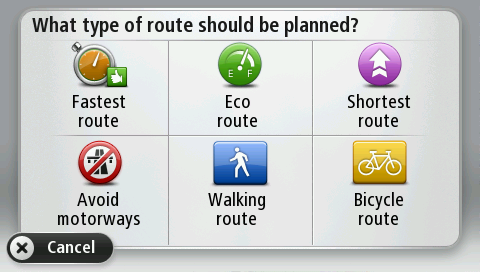 Je kunt een keuze maken uit de volgende routetypen: Snelste route - de route die de minste tijd kost.