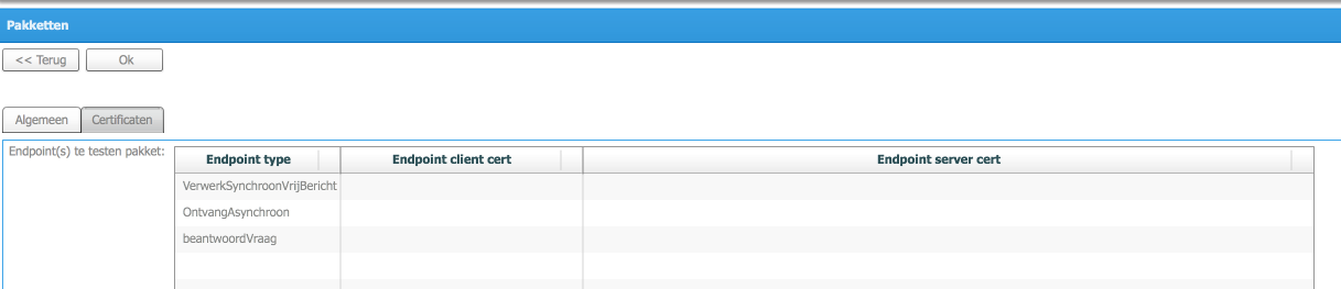 Figuur 3: Invoerscherm nieuw te testen softwarepakket; met tabblad certificaten kunt u certificaten configureren voor een beveiligde verbinding. 4.