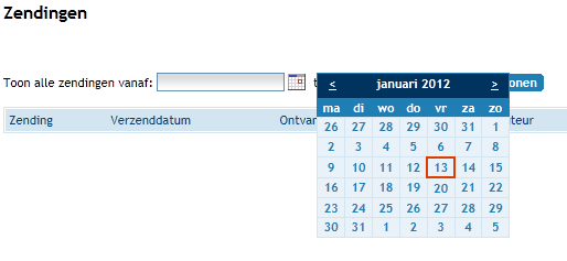 Zendingen Deze menufunctie is in de status van uw orders te bekijken. Na klikken op zendingen.