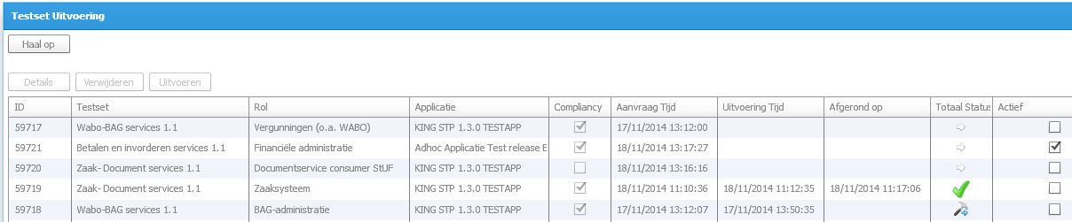Er is een testset uitvoering gegenereerd. Deze kan uitgevoerd worden met de geselecteerde applicatie. 2.4 Uitvoeren van een (Compliancy) Testset en downloaden rapportage 1.