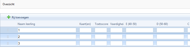 Geef de breedte in. De breedte van alle kolommen samen is maximum 100%. Kies de volgorde en de naam. Open het tabblad Vaste rijen. Klik op de groene plus op rijen toe te voegen.