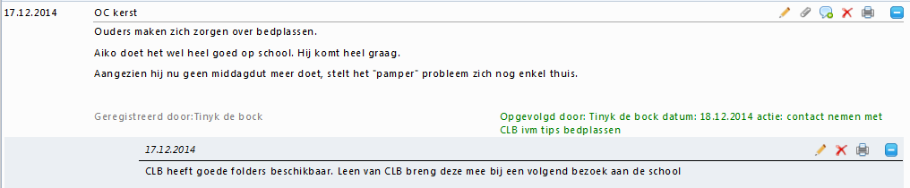 Acties die zijn toegewezen komen op de startpagina van de persoon die de actie kreeg. Openstaande actie staan in het rood in het zorgdossier.