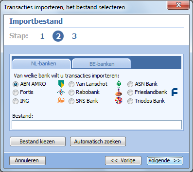 1.3 Handmatig importeren Als u al een bestand met transacties vanaf uw bank op uw PC opgeslagen heeft, dan kunt u dit handmatig importeren in Cashflow.