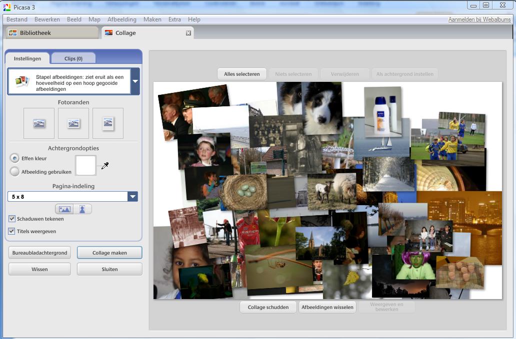 U krijgt dit scherm: Experimenteer met zes verschillende soorten collages in het praktische scherm 'Collage maken'.