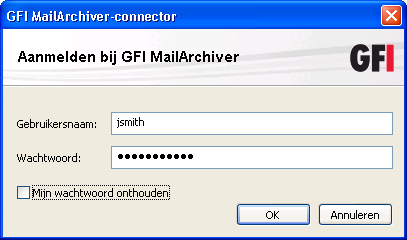 Afbeelding 3 - Verificatiegegevens invoeren GFI MailArchiver